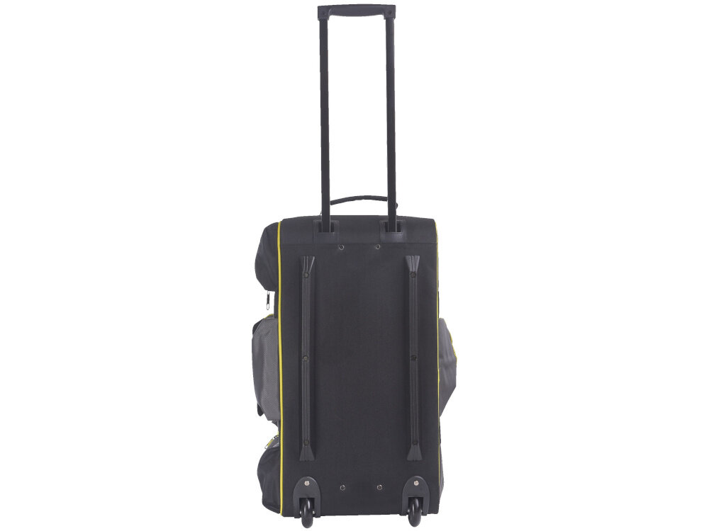 Torba narzędziowa RYOBI RSSLTB2 torba na białym tle widoczna od tyłu z wysokiej jakości poliestru korpus z tkaniny Denier 600 kieszenie z mocniejszego materiału Denier 1680 odporność na przetarcia i uszkodzenia wzmocnione dno