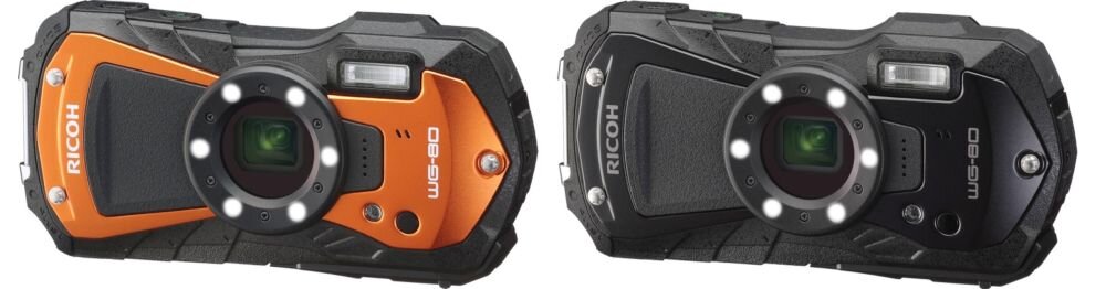 Aparat cyfrowy RICOH WG-80 zdjęcia obiektyw ekran wizjer ogniskowa przysłona migawka obudowa bateria zasilanie filmy nagrywanie rozdzielczość matryca rozmiar przekątna tryby iso montaż lampa światło przyciski sterowanie menu kontrast jasność balans bieli filtry cmos karta pliki format zapis seria