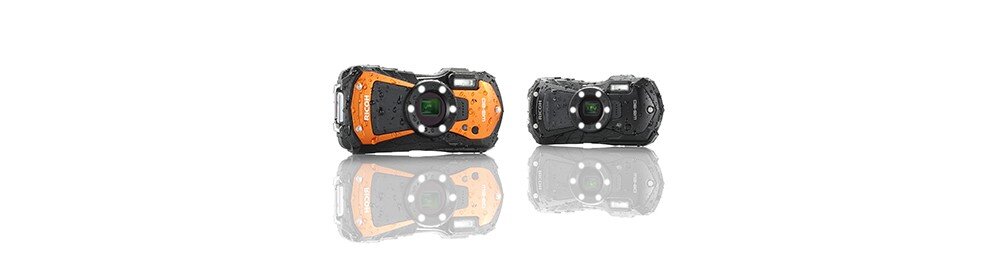 Aparat cyfrowy RICOH WG-80 zdjęcia obiektyw ekran wizjer ogniskowa przysłona migawka obudowa bateria zasilanie filmy nagrywanie rozdzielczość matryca rozmiar przekątna tryby iso montaż lampa światło przyciski sterowanie menu kontrast jasność balans bieli filtry cmos karta pliki format zapis seria