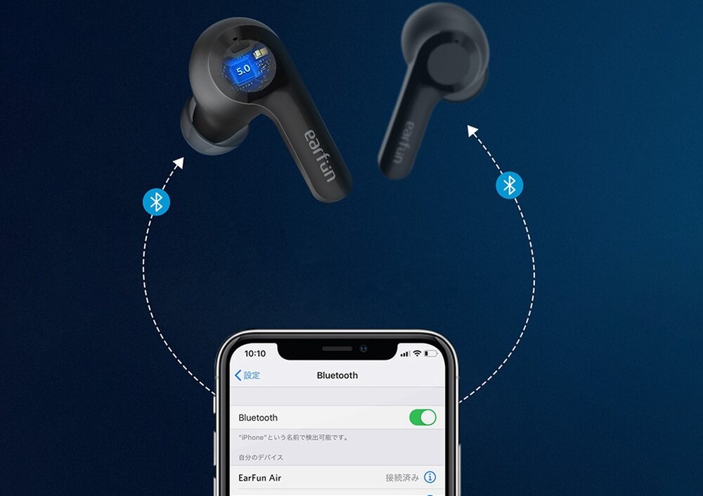 Słuchawki dokanałowe EARFUN Air dźwięki przetworniki bluetooth połaczenia akumulatory bezprzewodowe bluetooth wygoda użytkowanie