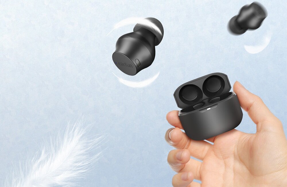 Słuchawki dokanałowe EARFUN Free Mini  DŹWIĘK JAKOŚĆ ERGONOMIA ROZMOWY POŁĄCZENIE AKUMULATORY OBSŁUGA LEKKOŚĆ ODPORNOŚĆ NA WODĘ