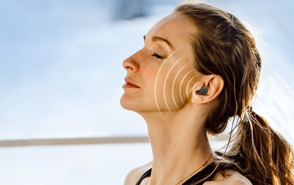 Słuchawki dokanałowe EARFUN Free Mini  DŹWIĘK JAKOŚĆ ERGONOMIA ROZMOWY POŁĄCZENIE AKUMULATORY OBSŁUGA LEKKOŚĆ ODPORNOŚĆ NA WODĘ