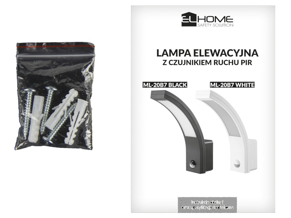 Lampa ogrodowa EL HOME ML-20B7 Biały zestaw akcesoria montazowe kolki wkrety dokumentacja