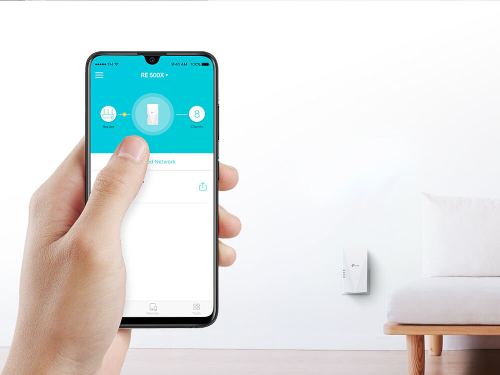 Wzmacniacz sieci TP-LINK RE500X aplikacja TP-LINK Tether, wi-fi, smartfon, android ios, routery, wzmacniacze sygnału