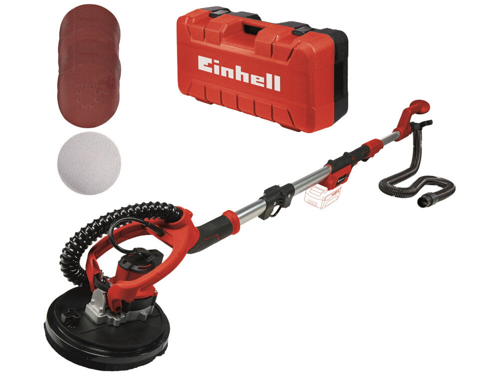 Szlifierka do gipsu EINHELL TE-DW 18-225 Li Solo 4259990 zestaw worek na pyl adapter do odkurzacza siatka druciana waz odsysajacy papier scierny walizka dokumentacja