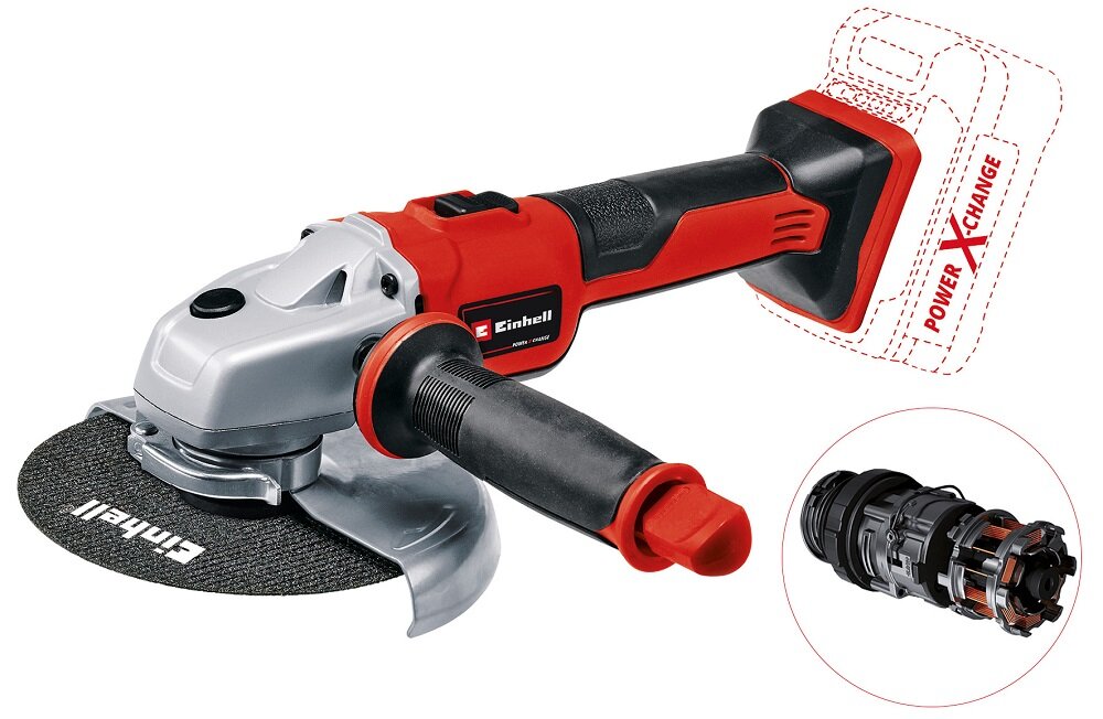 Szlifierka kątowa EINHELL TE-AG 18-150 LI 4431144 Solo moc wygodna bezszczotkowy silmnik Einhell PurePOWER nie wymaga konserwacji nie ulega zuzyciu predkosc do 8500 obr/min