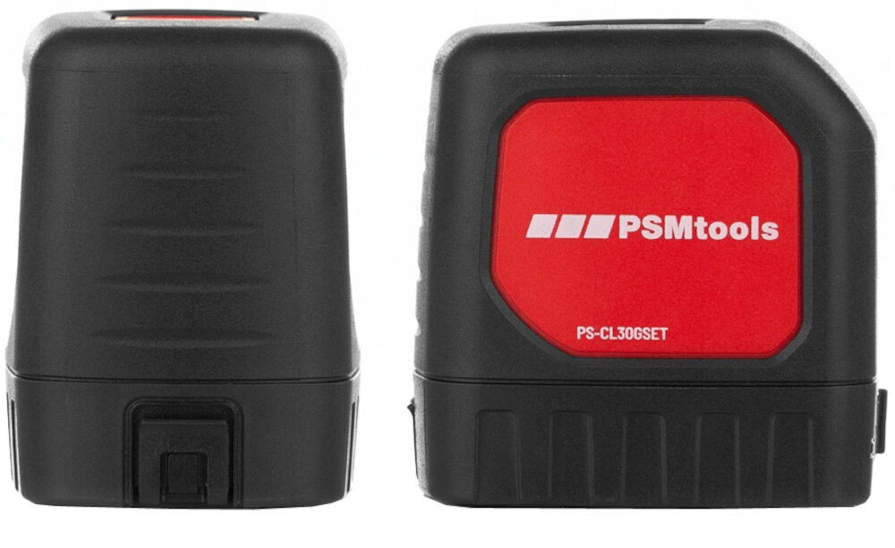 Laser krzyżowy PSM TOOLS PS-CL30GSET samopoziomowanie w zakresie do 4 stopni czerwona dioda informacja o braku kompensacji