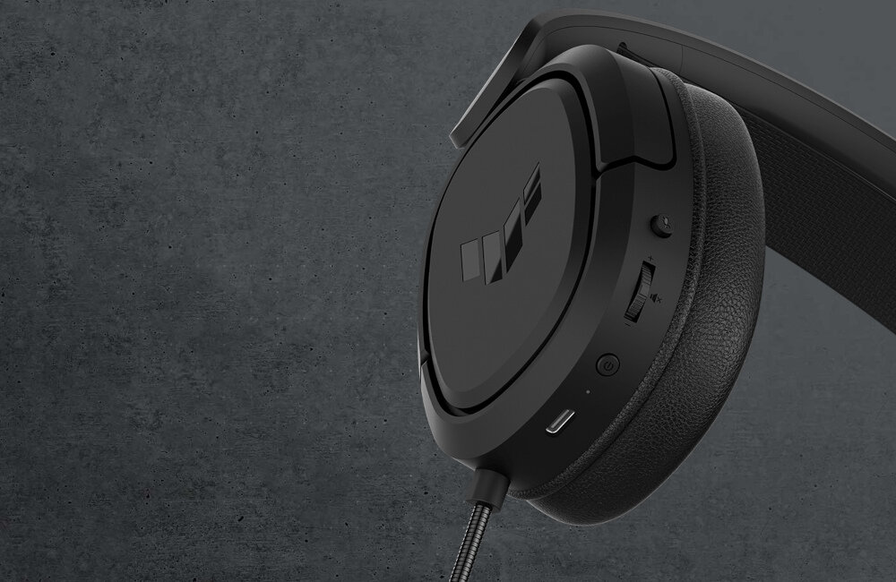 Słuchawki ASUS TUF Gaming H1 Wireless aktwyna redukcja szumów jakość wykonanie przetworniki łączność bezprzewodowa mikrofon regulacja głośność nauszniki pałąk regulacja