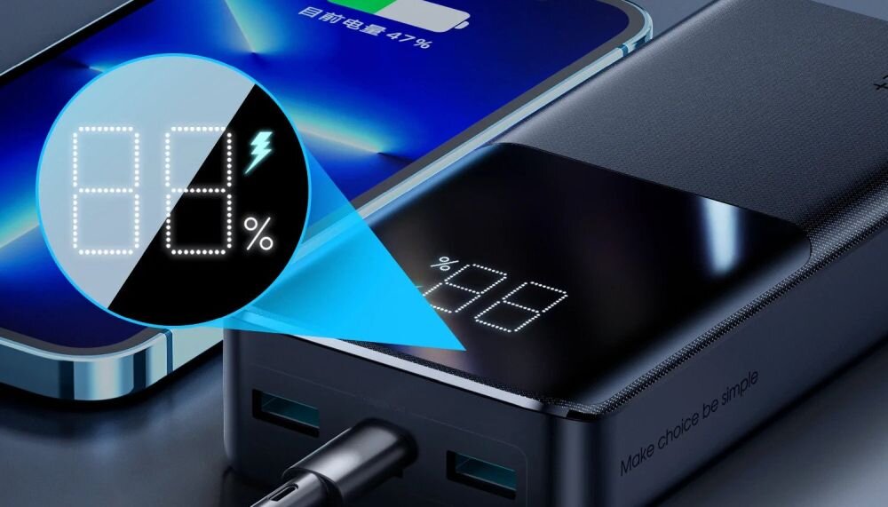 Powerbank JOYROOM JR-QP192   pojemność moc porty wyjścia USB-A USB typ-C ładowanie szybkość ekran diody wymiary waga odporny bezpieczny