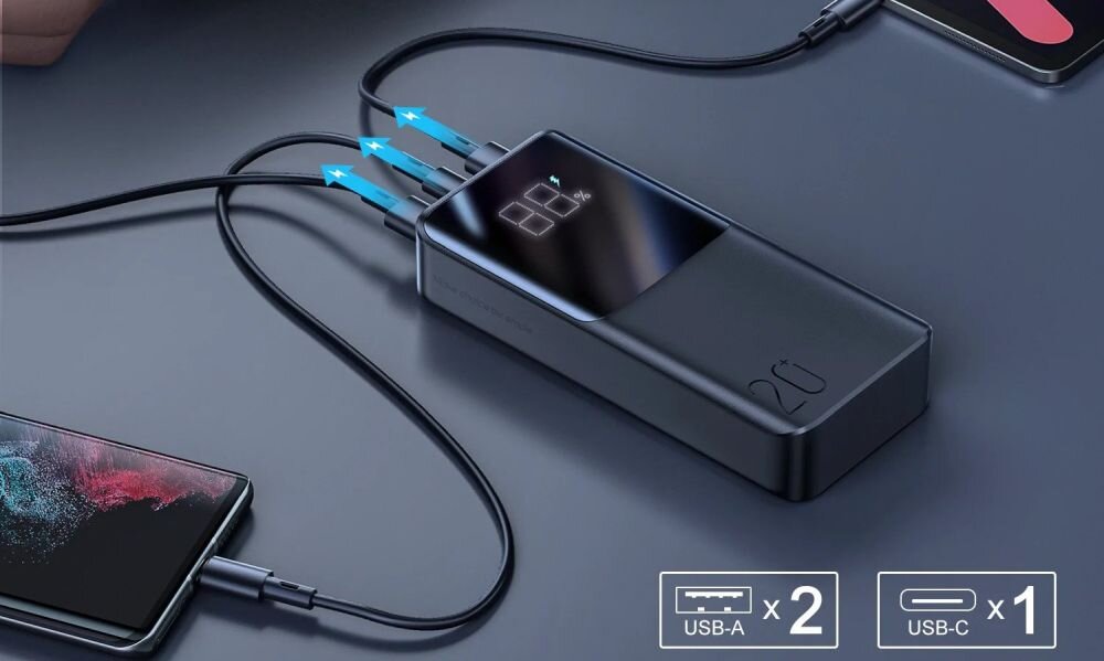 Powerbank JOYROOM JR-QP192   pojemność moc porty wyjścia USB-A USB typ-C ładowanie szybkość ekran diody wymiary waga odporny bezpieczny