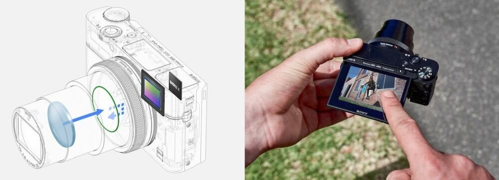 Aparat SONY DSC-RX100  zdjęcia obiektyw ekran wizjer ogniskowa przysłona migawka obudowa bateria zasilanie filmy nagrywanie rozdzielczość matryca rozmiar przekątna tryby iso montaż lampa światło przyciski sterowanie menu kontrast jasność balans bieli filtry cmos karta pliki format zapis seria