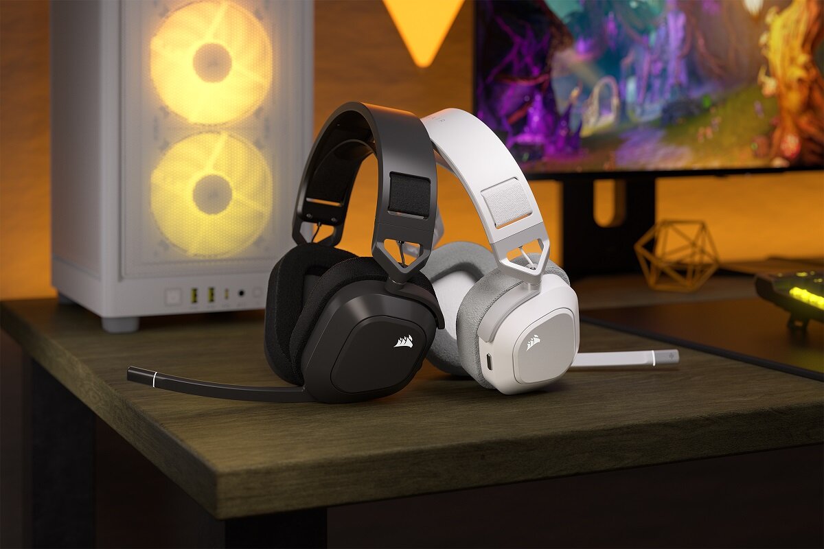 Słuchawki CORSAIR HS80 Max Wireless bezprzewodowy stylowy solidny gaming jakość dźwięku Sonarworks SoundID żywotność baterii