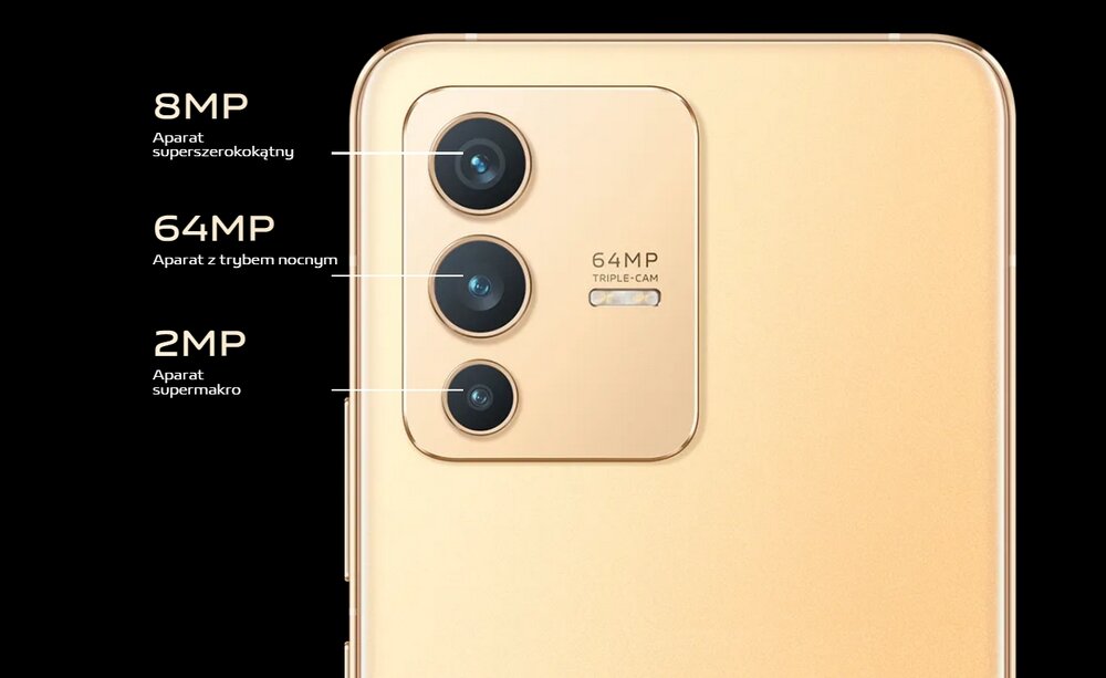 Smartfon VIVO V23  ekran bateria aparat procesor ram pamięć pojemność rozdzielczość zdjęcia filmy opis dane cechy blokady system łączność wifi bluetooth obudowa szkło odporność porty muzyka transfer sieć przekątna matryca waga czujniki