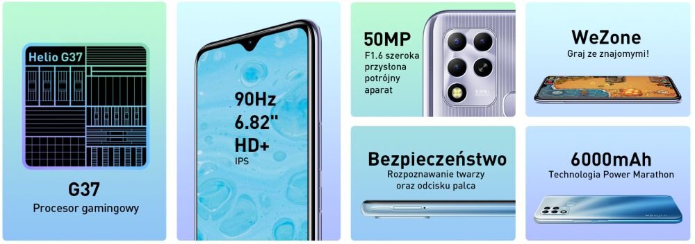 Smartfon INFINIX Hot 11  ekran bateria aparat procesor ram pamięć pojemność rozdzielczość zdjęcia filmy opis dane cechy blokady system łączność wifi bluetooth obudowa szkło odporność porty muzyka transfer sieć przekątna matryca waga czujniki