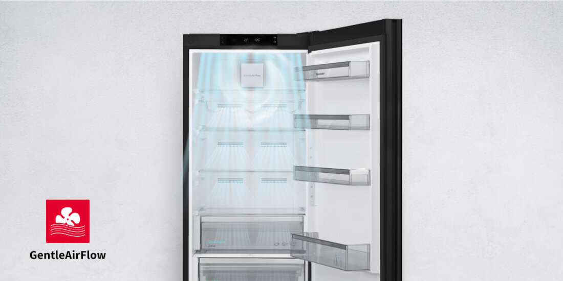 Lodowka SHARP SJ-BA32IEBGE-EU No frost 201cm Czarna Zaawansowany system cyrkulacji powietrza GentleAirFlow