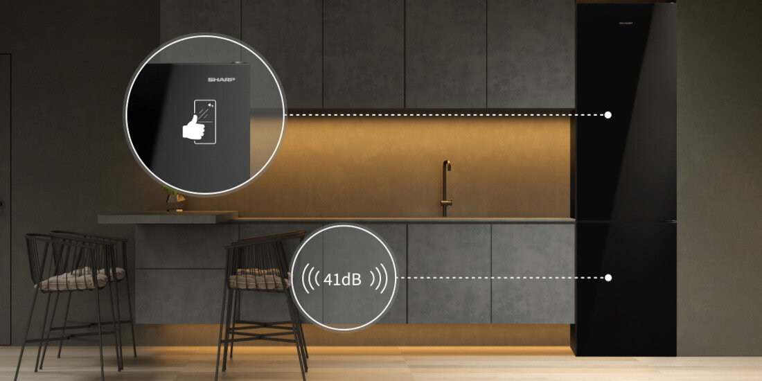 Lodowka SHARP SJ-BA32IEBGE-EU No frost 201cm Czarna Elegancki design cicha praca kolor kolorystyka