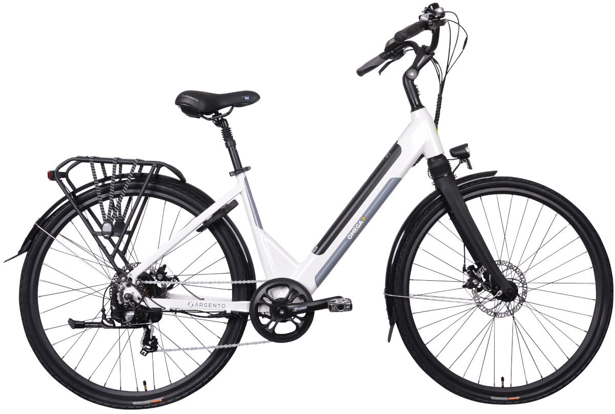 ROWER ELEKTRYCZNY MIEJSKI ARGENTO E-BIKE OMEGA PLUS 28 BIAŁO-CZARNY-SZARY D44 17 jazda z klasa rower z wyswietlaczem i dzwonkiem miejski rower elektryczny