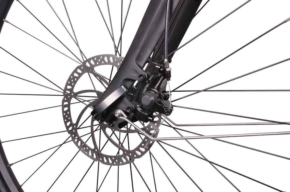 ROWER ELEKTRYCZNY MIEJSKI ARGENTO E-BIKE OMEGA PLUS 28 BIAŁO-CZARNY-SZARY D44 17 bezpieczenstwo z wytrzymalymi i wydajnymi hamulcami