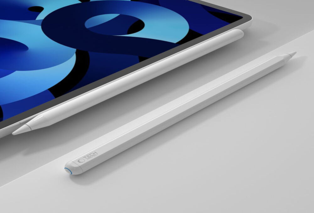 Rysik TECH-PROTECT Digital Stylus Pen 2 Biały prezentacja urządzenia przyczepionego na wbudowanym magnesie do iPad