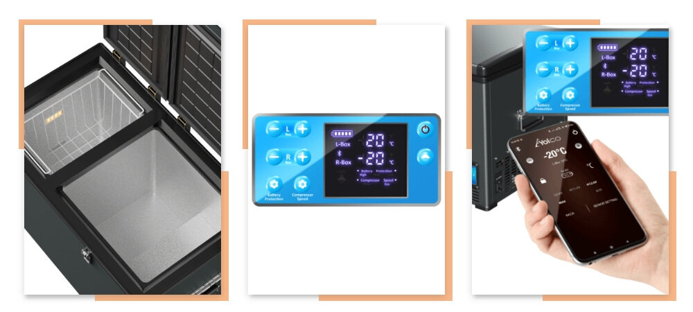 Lodówka YETICOOL KL100 zalety wewnetrzny kosz panel sterowania nadajnik Bluetooth 5.0. aplikacja Yolco
