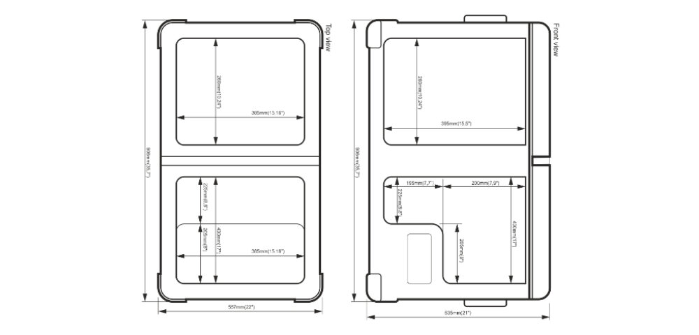 Lodówka YETICOOL KL100 rysunek techniczny