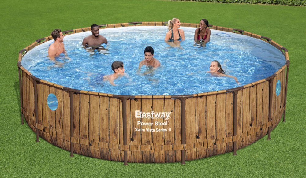 Basen BESTWAY 56977 549 x 122 cm stylowy wyglad nadruk imitujacy drewniane panele wnetrze z imitacji kamiennej mozaiki jednolity przyjazny dla oka kolor