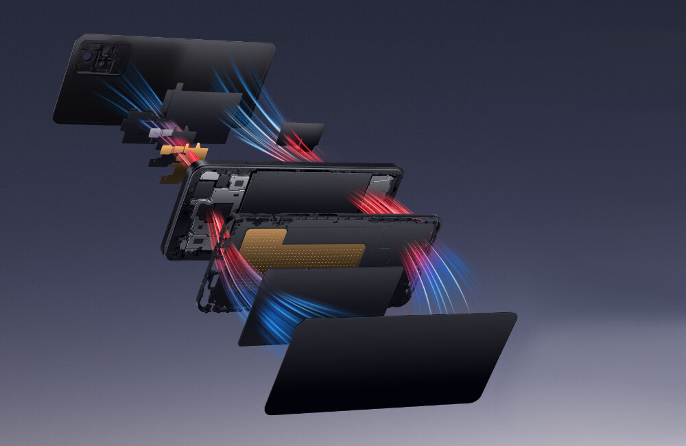 Smartfon XIAOMI Poco F4 wydajna kontrola temperatury komory odparowujące innowacyjne materiały