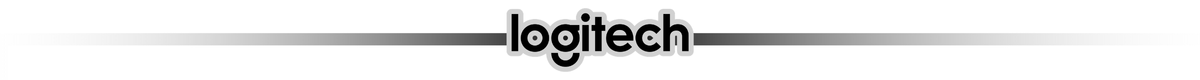 Logo z napisem \'logitech\' na tle z gradientem od białego do szarego.