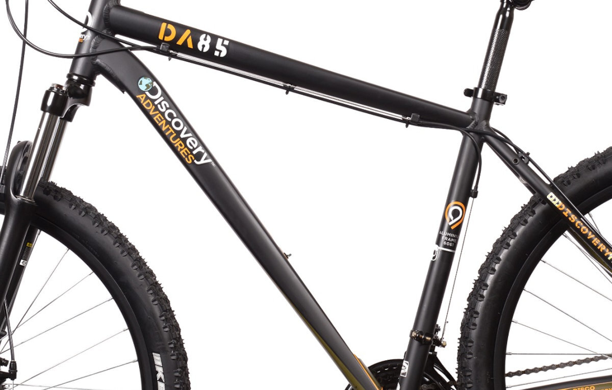 Rower górski MTB DISCOVERY M20 27.5 cala męski Czarno-pomarańczowy mocna i stabilna rama