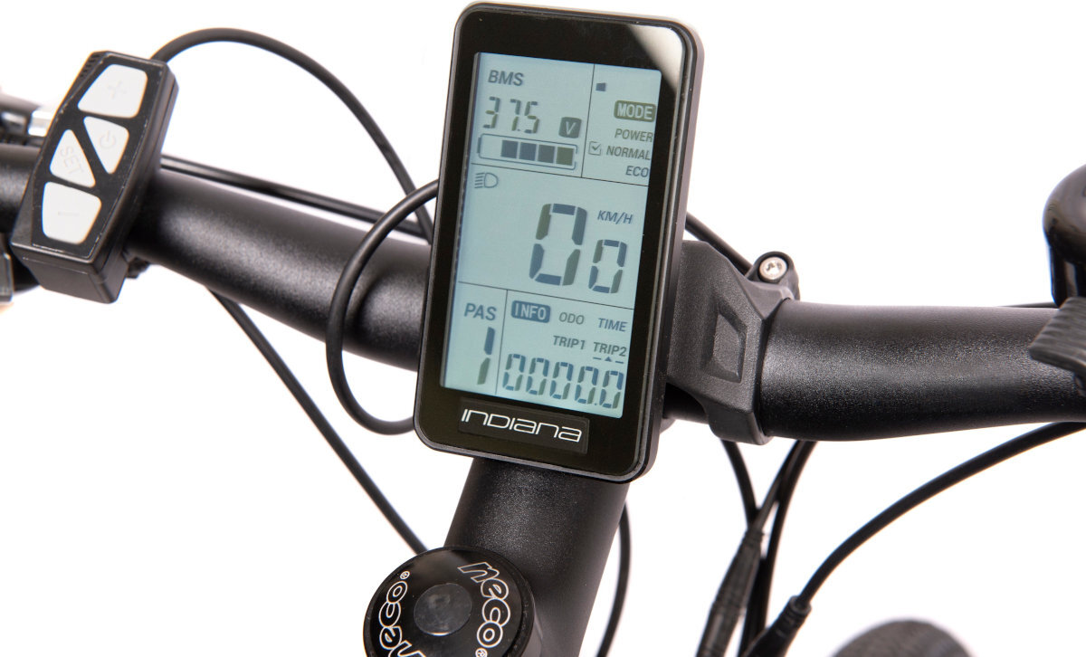 ROWER ELEKTRYCZNY INDIANA E-MTB 3.0 CZARNO-CZERWONY czytelny i duzy wyswietlacz