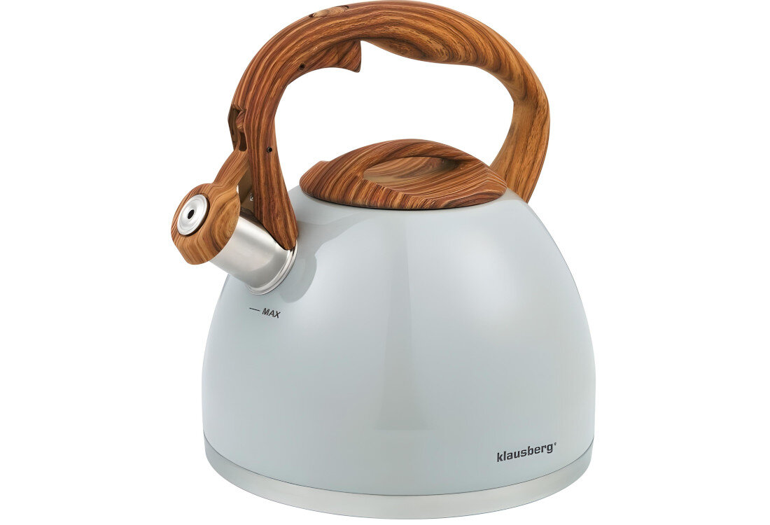 Czajnik KLAUSBERG KB-7451 rączka materiał drewniany wykonanie nie nagrzewa się bezpieczeństwo użytkowanie