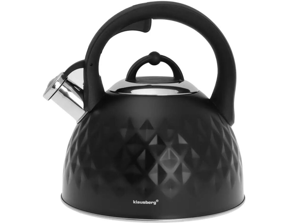 Czajnik KLAUSBERG KB-7550 do użytkowania na wszystkich rodzajach kuchenek elektryczne ceramiczne gazowe halogenowe indukcyjne odchylany gwizdek sygnalizowanie zagotowania wody wygoda bezpieczeństwo nienagrzewajaca się rączka komfortowe korzystanie praktyczne trwałe akcesorium kuchenne