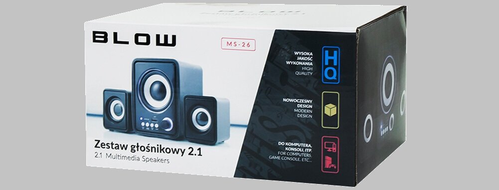 Głośniki BLOW 2.1 MS-26 Dźwięk wymiary zasilanie wygląd Nowoczesny design