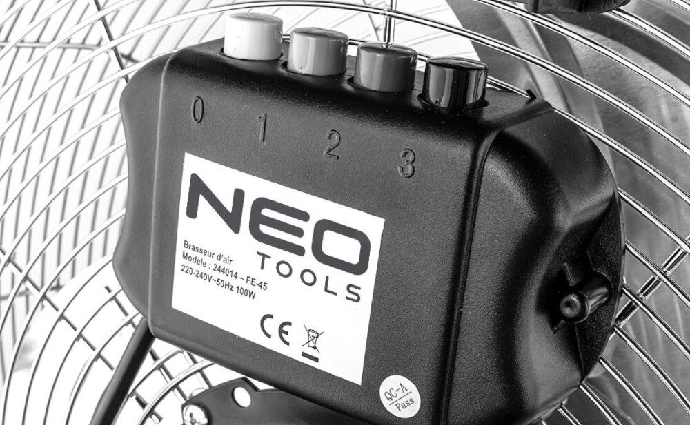 Wentylator NEO TOOLS TOOLS 90-010 3 tryby nawiewu trzy poziomy lekki, średni i mocny nawiew dopasowanie potrzeby praca temperatura kontrola Silnik o mocy 100 W w 100% z miedzi