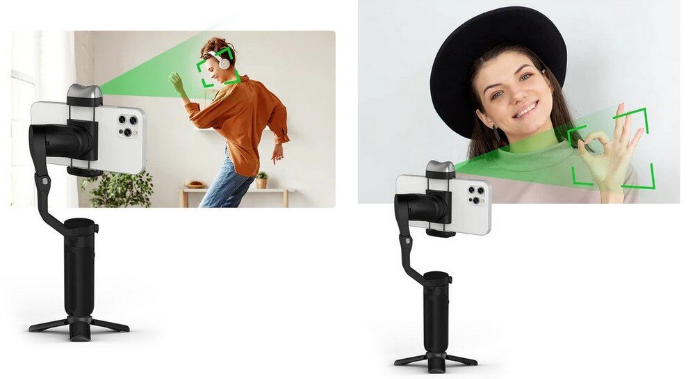 Gimbal ręczny HOHEM iSteady V2 fotografia stabilizacja nagrywanie żyroskop uchwyt zasilanie ładowanie bateria tryby przyciski złącza porty kompatybilność udźwig wykonanie pojemność