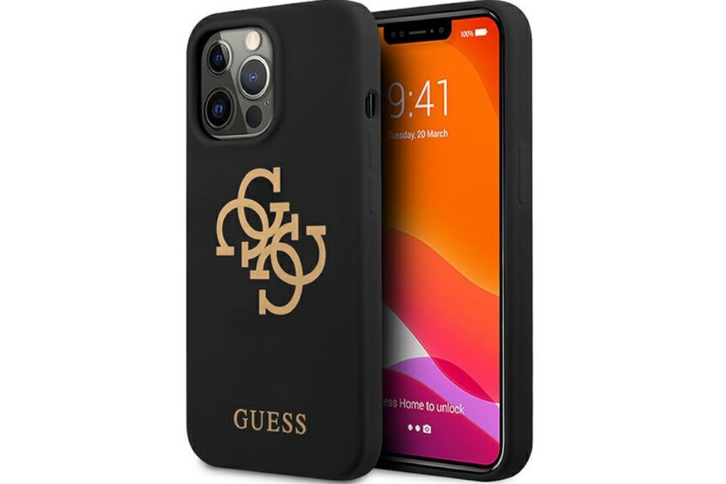 Etui GUESS Silicone 4G Logo Metal Logo do Apple iPhone 13/13 Pro Czarny  luksus wytrzymałość marka elegancja styl wyrafinowanie
