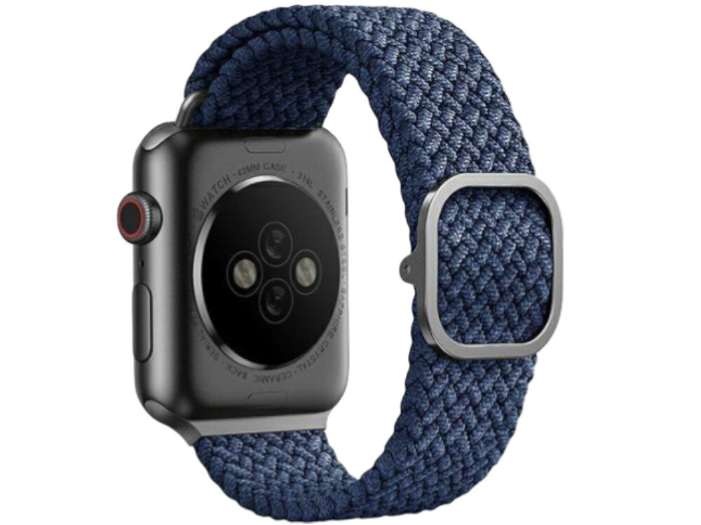 Pasek UNIQ Aspen DE do Apple Watch 1/2/3/4/5/6/7/8/9/SE/SE2 (42/44/45mm) Szary, Na aktywny dzień, Zegarek pokazany od tyłu lewo skos