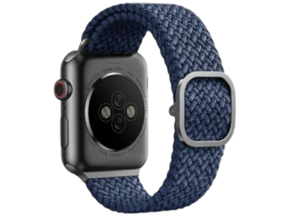 Pasek UNIQ Aspen DE do Apple Watch 1/2/3/4/5/6/7/8/9/SE/SE2 (42/44/45mm) Szary, Na aktywny dzień, Zegarek pokazany od tyłu lewo skos