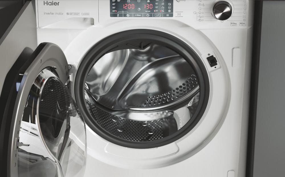 HAIER HWDQ90B416FWB-S bęben pralka materiały pranie wypustki
