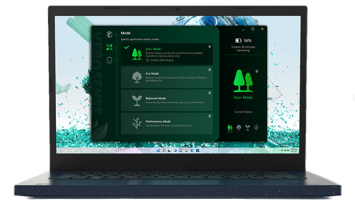 Laptop ACER Aspire Vero tryb eko