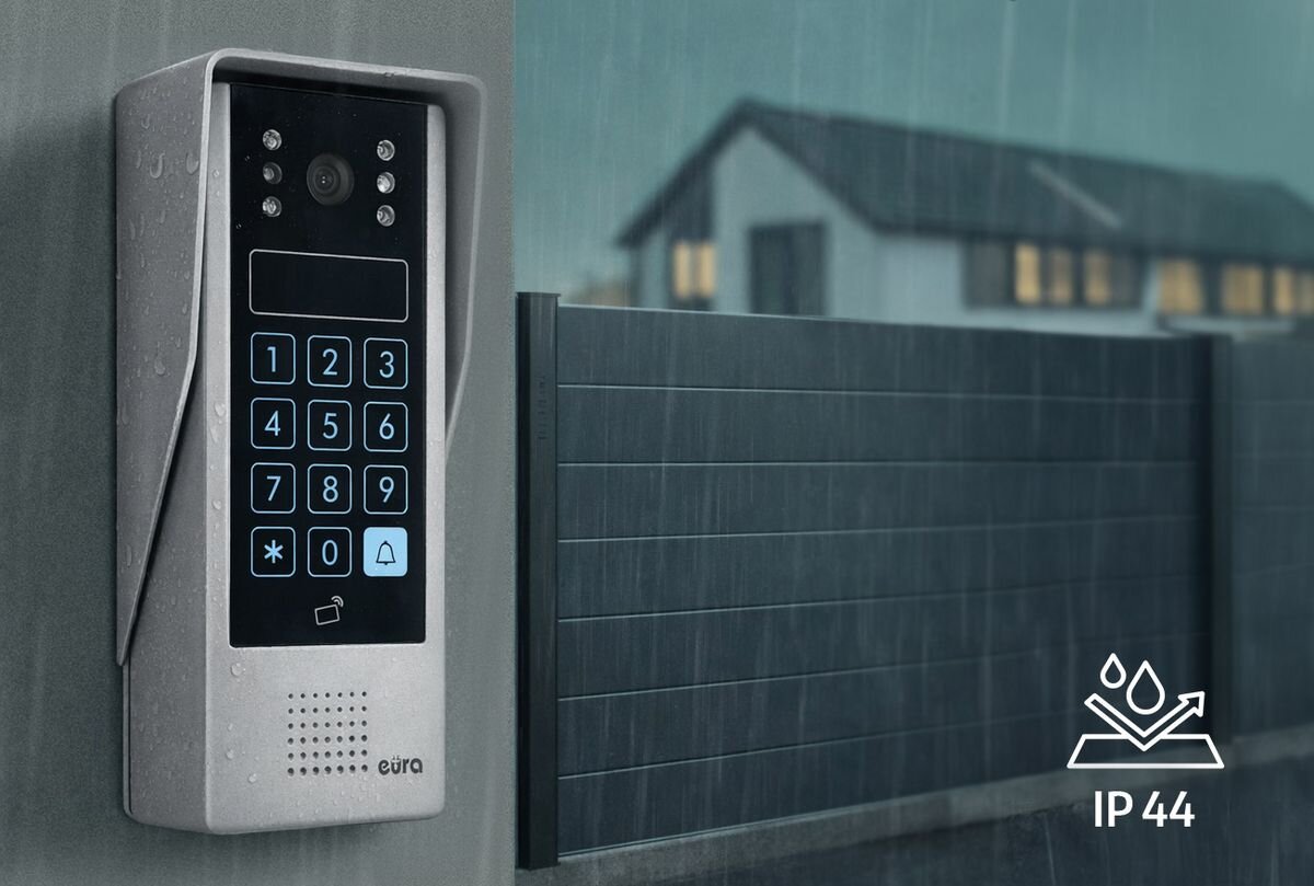 Wideodomofon EURA VDP-90A3 Delta+ Bezprzewodowy Wi-Fi, Stacja bramowa odporna na deszcz z certyfikatem szczelności IP44, aluminiowy, daszek, IP44, bryzgi.