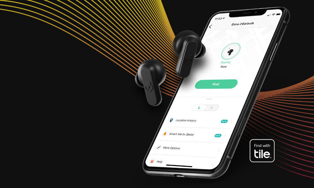 Słuchawki dokanałowe SKULLCANDY Dime 2 użytkowanie słuchanie parowanie technologia tile godziny pracy obudowa ślad obawy ochrona sterowanie skullcandy