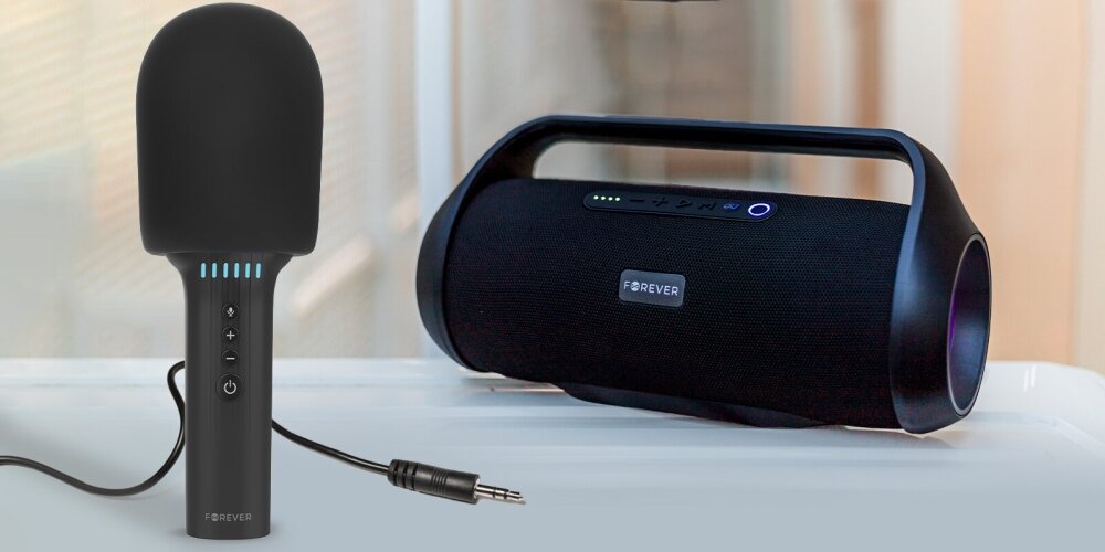 Mikrofon FOREVER BMS-500 S!NGit karaoke muzyka zabawa czas pracy akumulaotr redukcja wokal głos estradowy pogłos bluetooth łączność gwiazda
