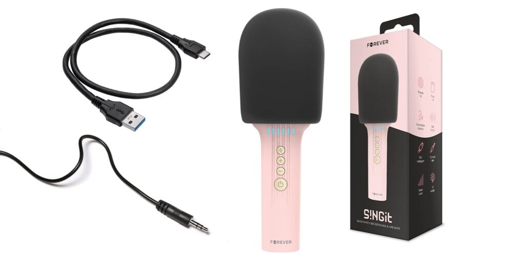 Mikrofon FOREVER BMS-500 S!NGit karaoke muzyka zabawa czas pracy akumulaotr redukcja wokal głos estradowy pogłos bluetooth łączność gwiazda