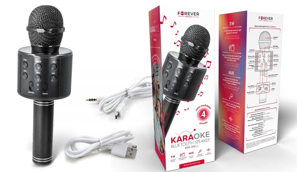 Mikrofon FOREVER BMS-300  brzmienie zabawa modulacja głos bezprzewodowy bluetooth