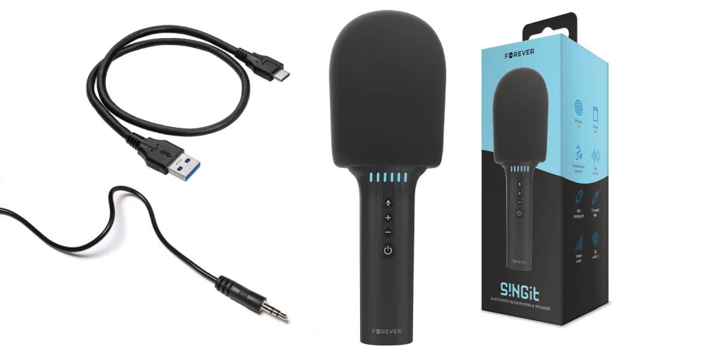Mikrofon FOREVER BMS-500 S!NGit karaoke muzyka zabawa czas pracy akumulaotr redukcja wokal głos estradowy pogłos bluetooth łączność gwiazda