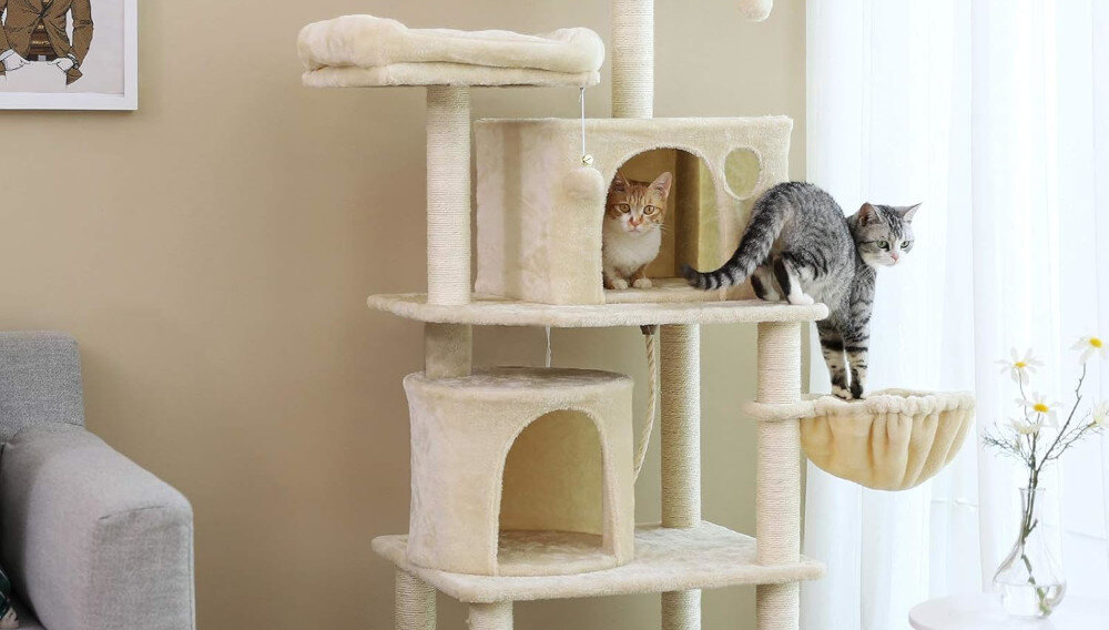 Drapak dla kota FEANDREA PCT90M przestrzeń do odpoczynku Wyściełana platforma widokowa przestronna kryjówka realsk sen