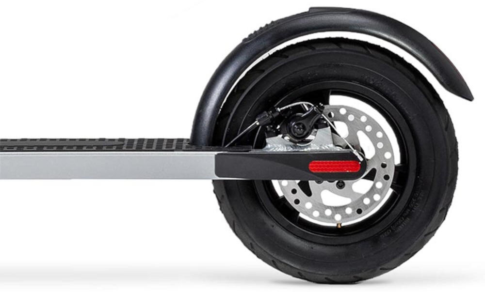 Hulajnoga elektryczna JIVR Scooter X Czarno-srebrny potrojny system hamowania przedni elektryczny tylny tarczowy nozny w blotniku