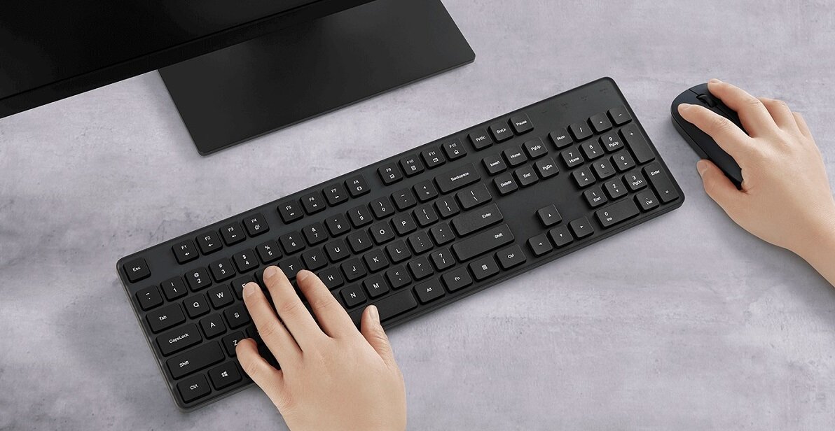 Zestaw XIAOMI Wireless Combo Transmisja bezprzewodowa 2,4 GHz klawiatura 104-klawiszowa 12 klawiszy Fn Ergonomiczne klawisze Lekka mysz Precyzyjny czujnik 1000DPI Plug and play