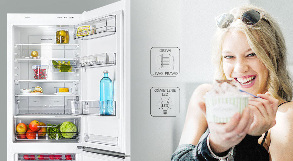 Lodówka MPM 343-FF-46 No frost 187 cm Biała funkcje półki szuflady